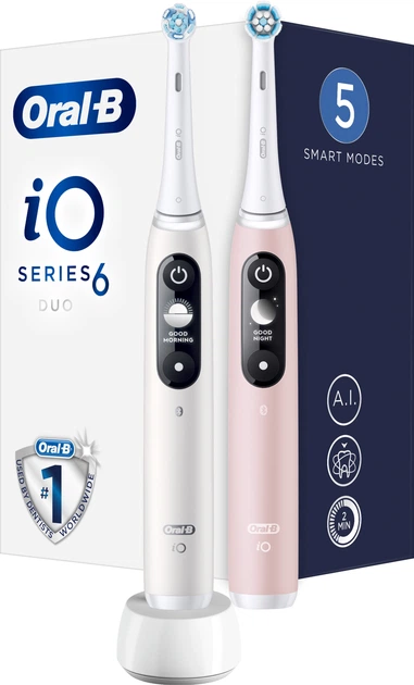 Zestaw szczoteczek elektrycznych Oral-B iO6 Duo Pack White/Pink (4210201381877) - Zdjęcie 1 Zestaw szczoteczek elektrycznych Oral-B iO6 Duo Pack White/Pink (4210201381877) - obraz 1