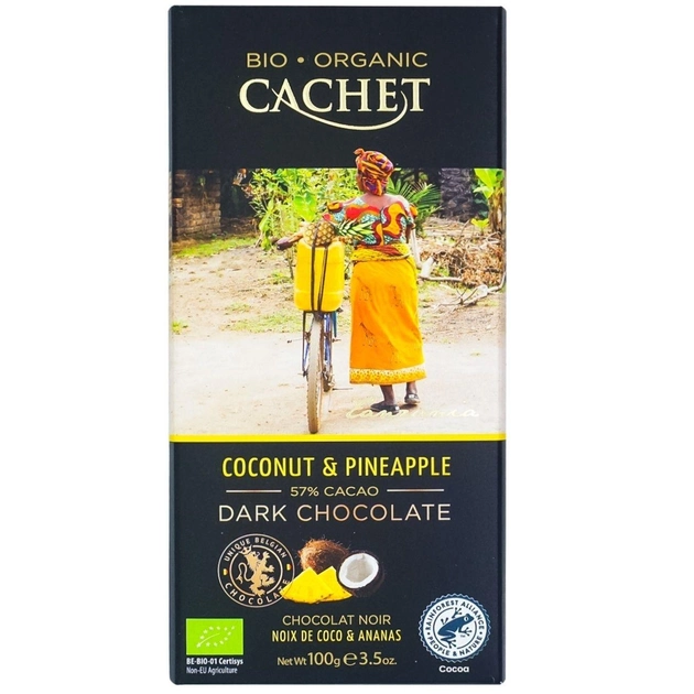 Шоколад чорний Cachet органічний з ананасом та кокосом 57% 100г 