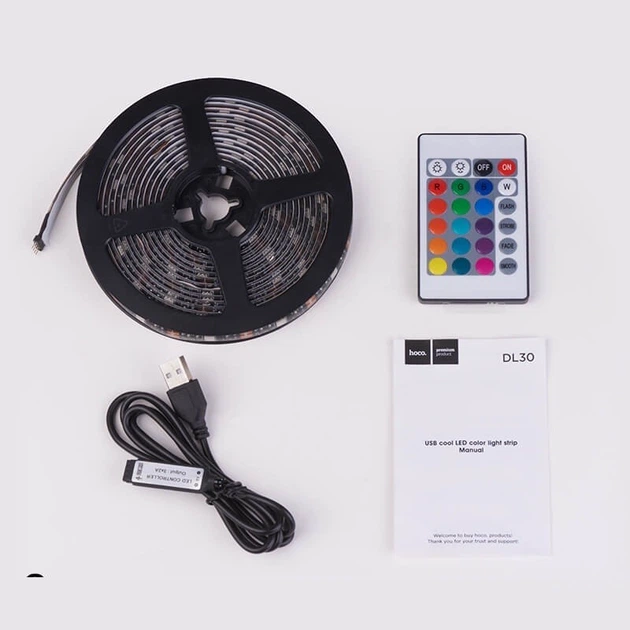 Светодиодная лента HOCO RGB 4m USB cool LED color light strip |4M, 20 RGB Mode, Remote|c пультом управления - зображення 7