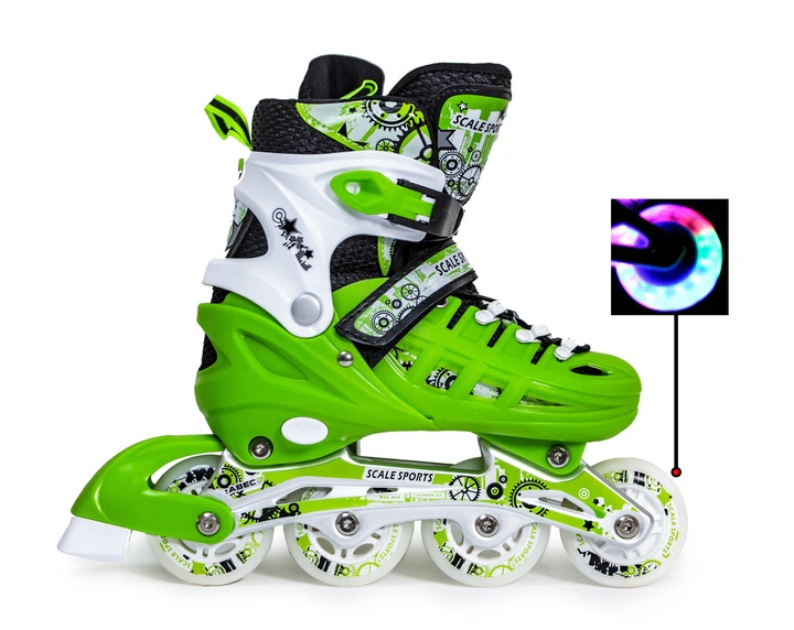 Ролики раздвижные детские Scale Sports с PU колесами. Ярко-Салатовые. Размер 38-41 - изображение 2