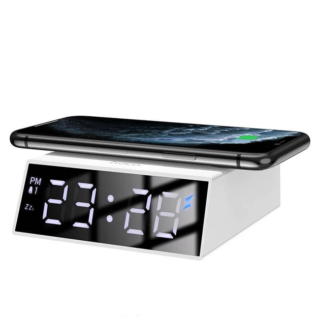 Настольные LED смарт-часы with Qi Charger HOCO DCK1 |Alarm/Watch/Qi Charger, 10W| white - изображение 3
