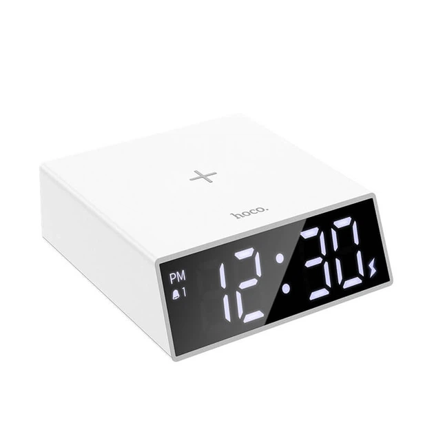 Настольные LED смарт-часы with Qi Charger HOCO DCK1 |Alarm/Watch/Qi Charger, 10W| white - изображение 5