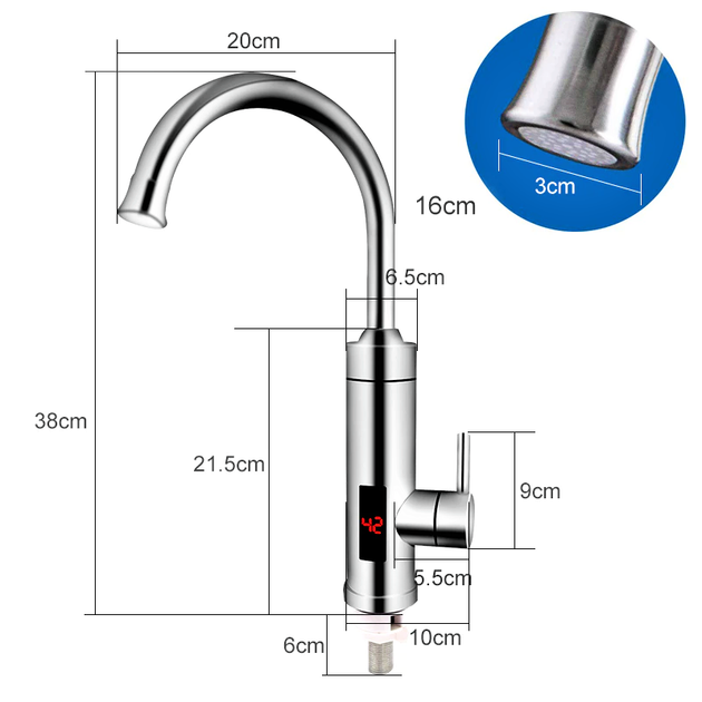 Проточный водонагреватель бойлер кран с экраном Instant Electric Heating Water Faucet RX-011 (нижнее подключение) - изображение 9