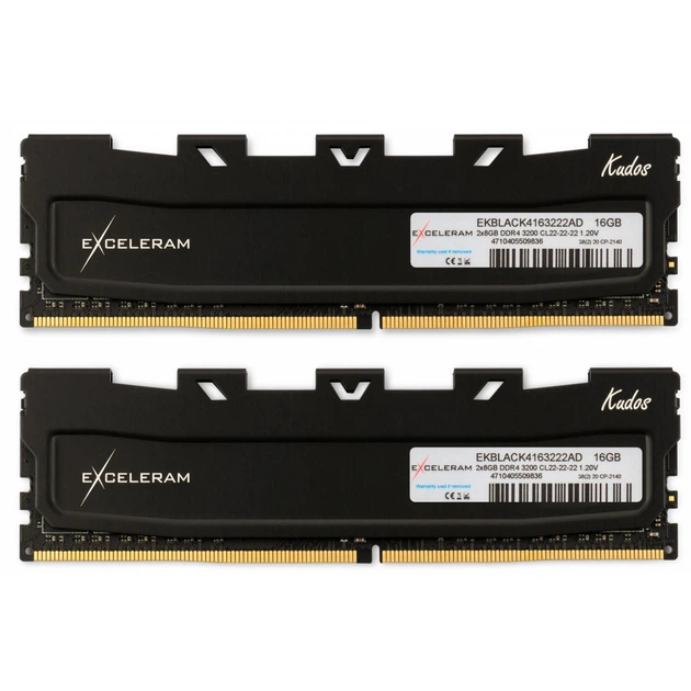 Модуль пам'яті для комп'ютера DDR4 16GB (2x8GB) 3200 MHz Black Kudos eXceleram (EKBLACK4163222AD) - Фото 1 Модуль пам'яті для комп'ютера DDR4 16GB (2x8GB) 3200 MHz Black Kudos eXceleram (EKBLACK4163222AD) - зображення 1