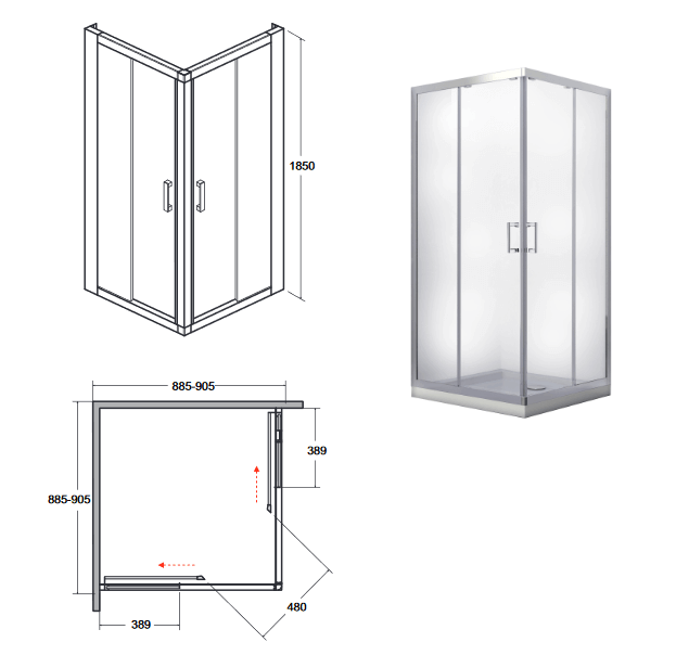 Душова кабіна Besco Modern 90x90x185, графітне скло (MK-90-185-G) - зображення 2