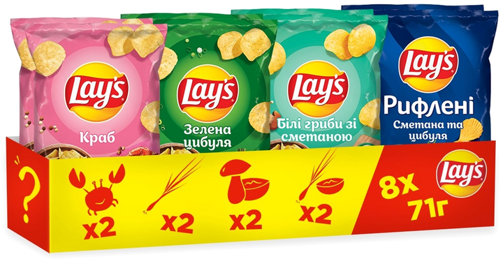 Упаковка-микс чипсов Lay's 4 вкуса 71 г х 8 шт (4823063117050) – купить ...