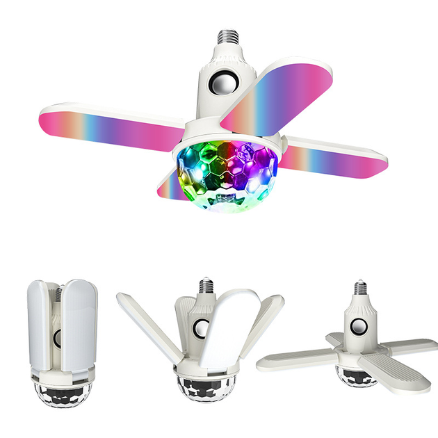 Музыкальная диско-лампа Disco Light вращающаяся светодиодная LED в патрон E27 с четырьмя лопастями и пультом ДУ Белая - изображение 11