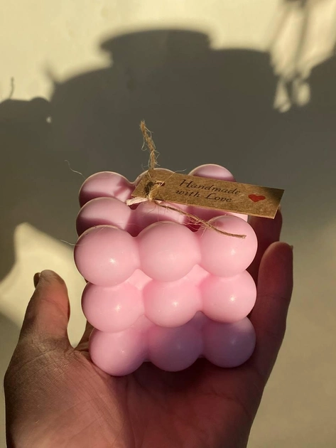 Свеча-бабл розовая «Воздушный куб» 6 см - изображение 1