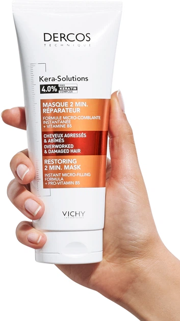 Regenerująca 2-minutowa maseczka Vichy Dercos Kera-Solutions z kompleksem Pro-Keratin do odbudowy powierzchni zniszczonych osłabionych włosów 200 ml (3337875673914) - obraz 6