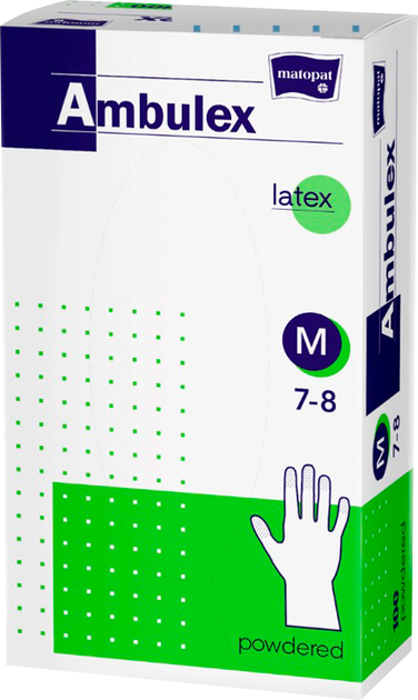 Перчатки смотровые Matopat Ambulex нестерильные опудренные латексные размер M 100 шт (5900516892708) - изображение 1
