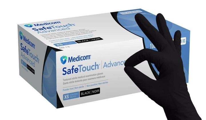Перчатки нитриловые текстурированные без пудры нестерильные SafeTouch® Advanced™Black (50 пар/упаковка), размер S - изображение 1