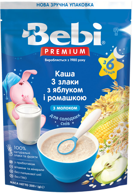Каша молочная Bebi 3 злака с яблоком и ромашкой с 6 месяцев 200 г (8606019654399) 