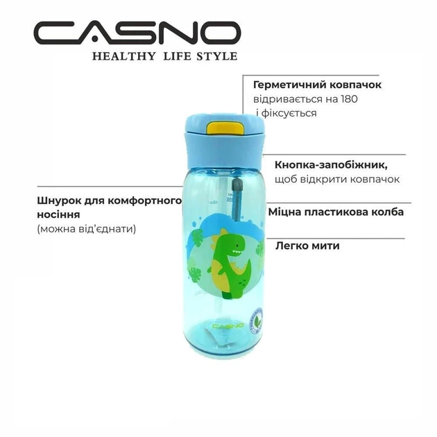 Пляшка для води CASNO 400 мл KXN-1195 Блакитна (Діно) з соломинкою - Фото 10 Пляшка для води CASNO 400 мл KXN-1195 Блакитна (Діно) з соломинкою - зображення 10