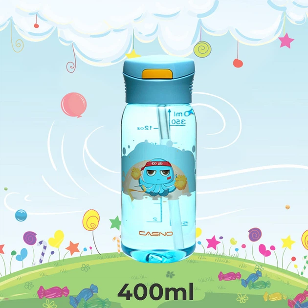 Пляшка для води CASNO 400 мл KXN-1195 Синя (восьминіг) з соломинкою - Фото 3 Пляшка для води CASNO 400 мл KXN-1195 Синя (восьминіг) з соломинкою - зображення 3