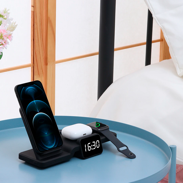 Зарядка беспроводная Qi 3 в 1 JYD WC100 |15W Max| Док-станция для iPhone + iWatch + Airpods (WC100) - Фото 6 Зарядка беспроводная Qi 3 в 1 JYD WC100 |15W Max| Док-станция для iPhone + iWatch + Airpods (WC100) - изображение 6