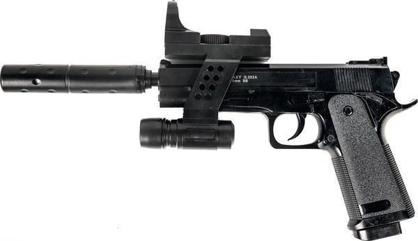 Детский страйкбольный пистолет Galaxy Beretta 92 с глушителем и лазерным прицелом G053A - изображение 1