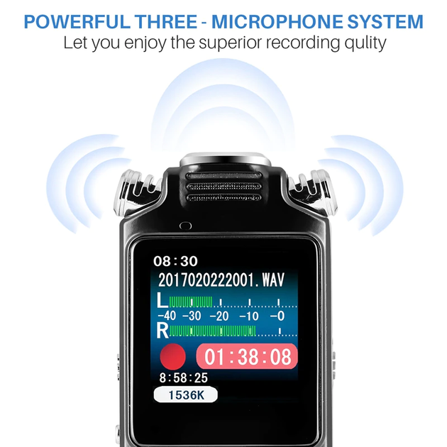 Професійний Цифровий диктофон із таймером для запису голосу Noyazu voice recorder V59, стерео, 16 Гб, чорний (002010EV) - Фото 7 Професійний Цифровий диктофон із таймером для запису голосу Noyazu voice recorder V59, стерео, 16 Гб, чорний (002010EV) - зображення 7