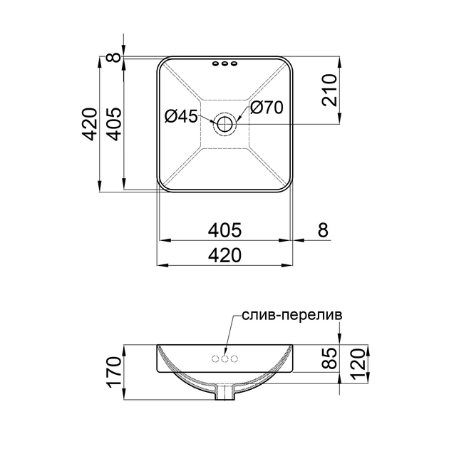 Раковина Qtap Jay 420х420х155 White з донним клапаном (QT0711K424W) - зображення 5