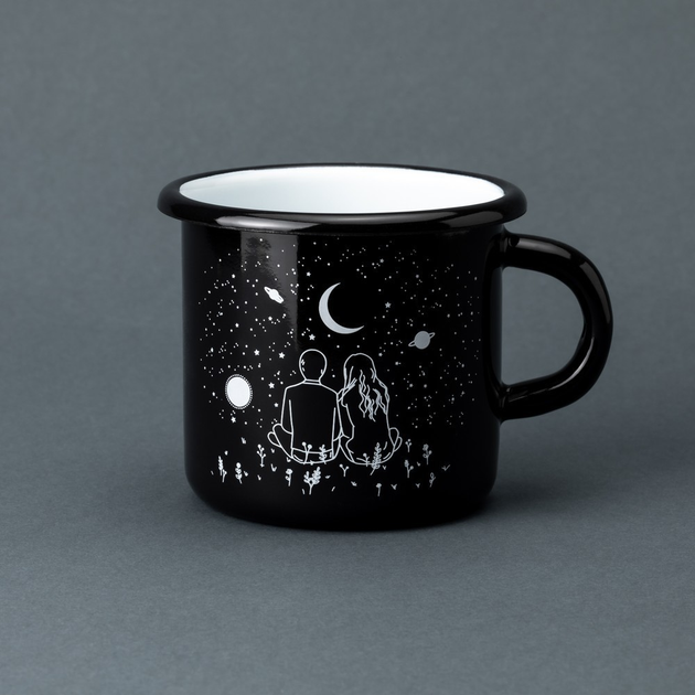 Кружка эмалированная Enamel mug с принтом Ты мой космос черная 400 мл ...