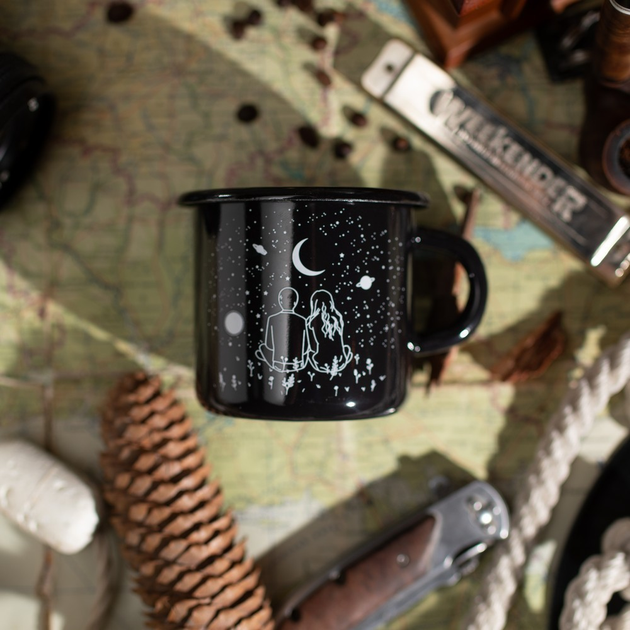 Кружка эмалированная Enamel mug с принтом Ты мой космос черная 400 мл ...