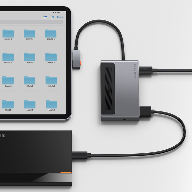 USB-хаб Baseus Magic Multifunctional Type-C HUB with a Retractable Clip Standard Edition Space Gray (CAHUB-DA0G) - изображение 4