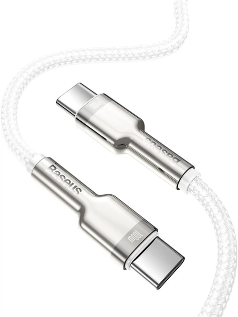 Kabel Baseus Cafule Series Metal Data Cable Type-C to Type-C 100 W 1 m White (CATJK-C02) - obraz 3