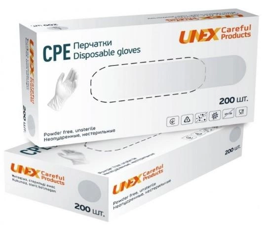 Медицинские CPE перчаки Unex, Medical Products, 200 шт, 100 пар, размер L - изображение 1