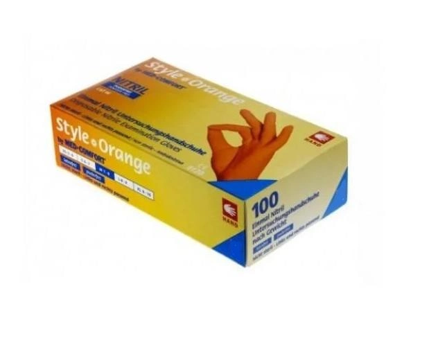 Медицинские нитриловые перчатки AMPRI, 100 шт, 50 пар, размер S, оранжевые - изображение 1