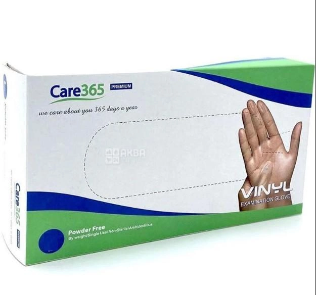 Медицинские виниловые перчатки Care365, 100 шт, 50 пар, размер XL - зображення 1