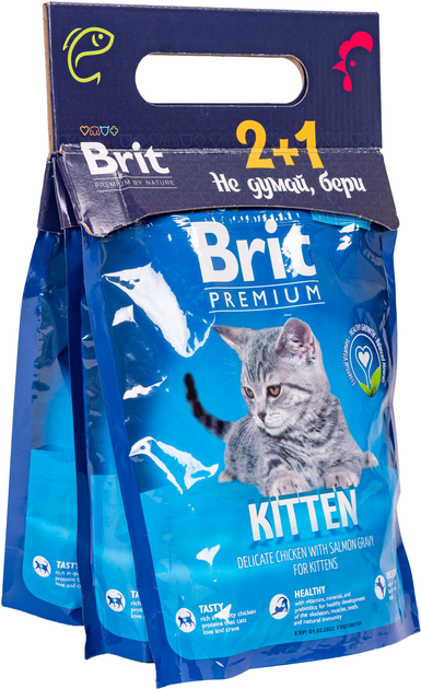 Сухой корм для котят Brit Premium 2+1 Cat Kitten с курицей 300 г х 3 шт ...
