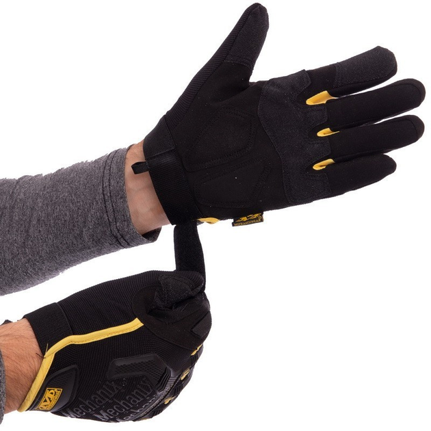 Щільні тактичні рукавички з захистом MECHANIX на липучці Для риболовлі для полювання Чорно-жовтий АН-5629 розмір M - зображення 2