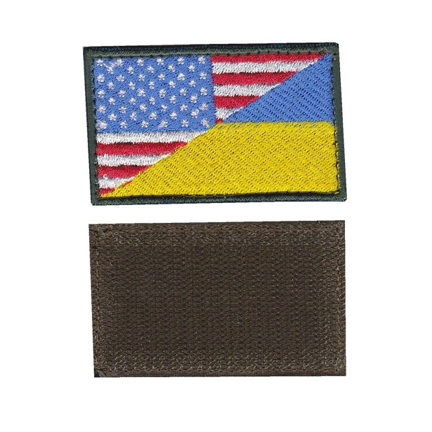 Шеврон патч на липучке флаг Украино-Американский с оливковой рамкой, 8*5 см, Світлана-К - изображение 1