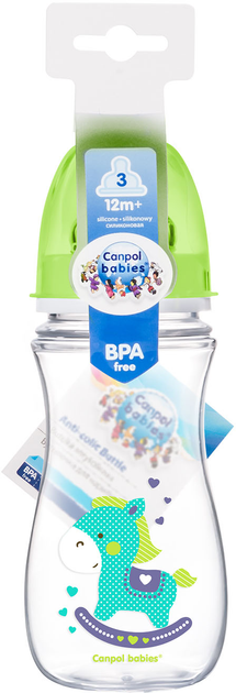 Пляшка з широким отвором антиколькова Canpol babies Easystart Кольорові звірята 300 мл Зелена (35/204 Зелений) - зображення 2