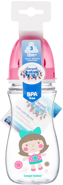 Пляшка з широким отвором антиколькова Canpol babies Easystart Кольорові звірята 300 мл Рожева (35/204 Рожевий) - зображення 2