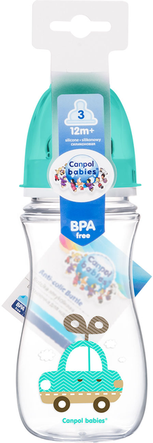 Пляшка з широким отвором антиколькова Canpol babies Easystart Кольорові звірята 300 мл Бірюзова (35/204 Бірюзовий) - зображення 2