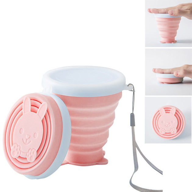 Силиконовый складной стакан Collapsible 200 мл розовый заец – фото ...