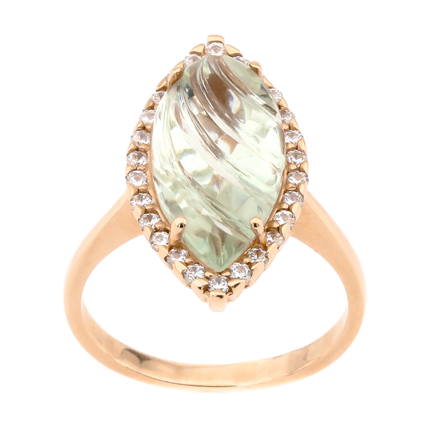 Золотое кольцо с зеленым кварцем и фианитами 11825gq Диамант, 18,5 ...