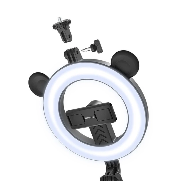 Кільцева лампа зі штативом триподом BOROFONE BY6 PerfectPic fill light live broadcast holder black - Фото 5 Кільцева лампа зі штативом триподом BOROFONE BY6 PerfectPic fill light live broadcast holder black - зображення 5