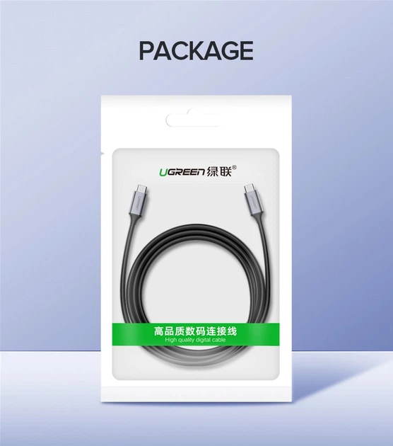 Kabel Ugreen US161 USB Type-C Male to USB Type-C 60W (3A) Male Cable Nickel Plating Aluminum Shell 3A 1.5 m Gray (50751) - obraz 6