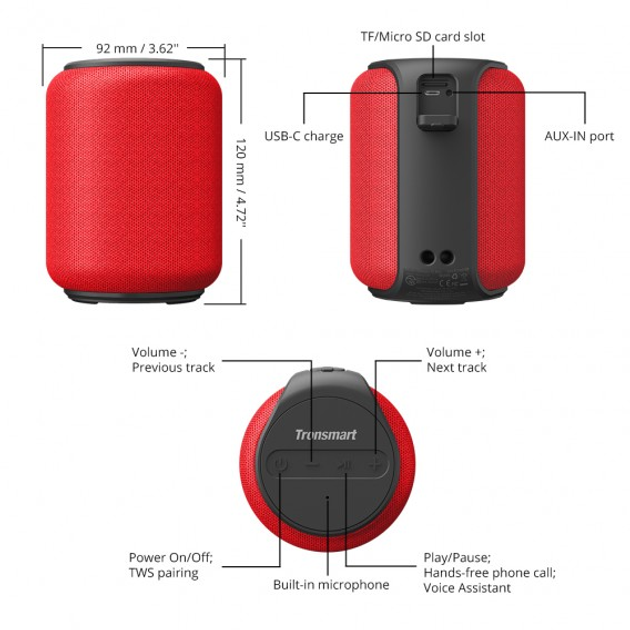 Портативная колонка Tronsmart Element T6 Mini Red – фото, отзывы ...
