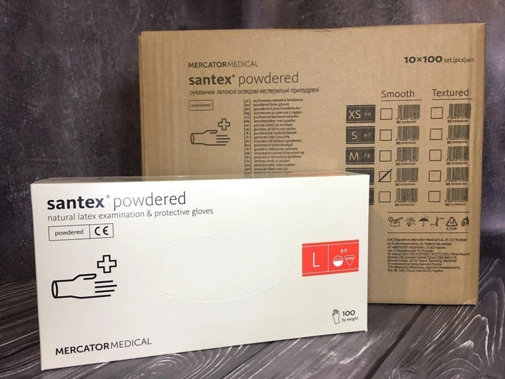 Рукавички латексні медичні Santex Powdered L нестерильні пудровані 10 уп 100 шт білі - зображення 2