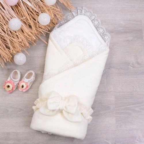Конверт-ковдра для новонароджених Baby Veres Velour lace milk 80х80 см