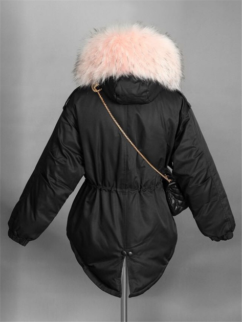 Куртка парка женская зимняя Oversize черная с розовым мехом от продавца ...