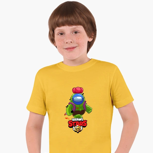 Футболка дитяча Амонг Ас Бравл Старс Спайк (Among Us Brawl Stars Spike) (25186-2599) 122-128 см Бавовна Жовтий - зображення 2