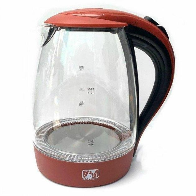 Электрический чайник стеклянный с подсветкой Promotec PM-810 красный ...
