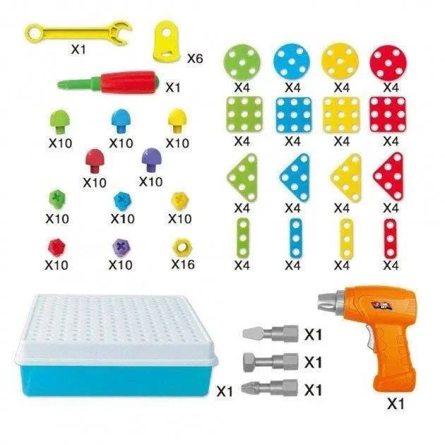 Детский пластмассовый конструктор Creative Puzzle 4 in 1 151 элемент, с шуруповертом - Фото 4 Детский пластмассовый конструктор Creative Puzzle 4 in 1 151 элемент, с шуруповертом - изображение 4