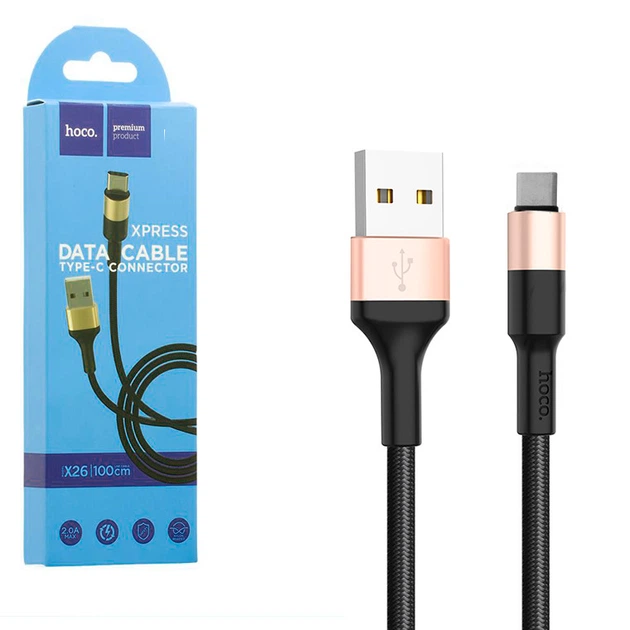 Кабель Hoco X26 USB to Type-C 1m чорно-золотистий - Фото 2 Кабель Hoco X26 USB to Type-C 1m чорно-золотистий - зображення 2