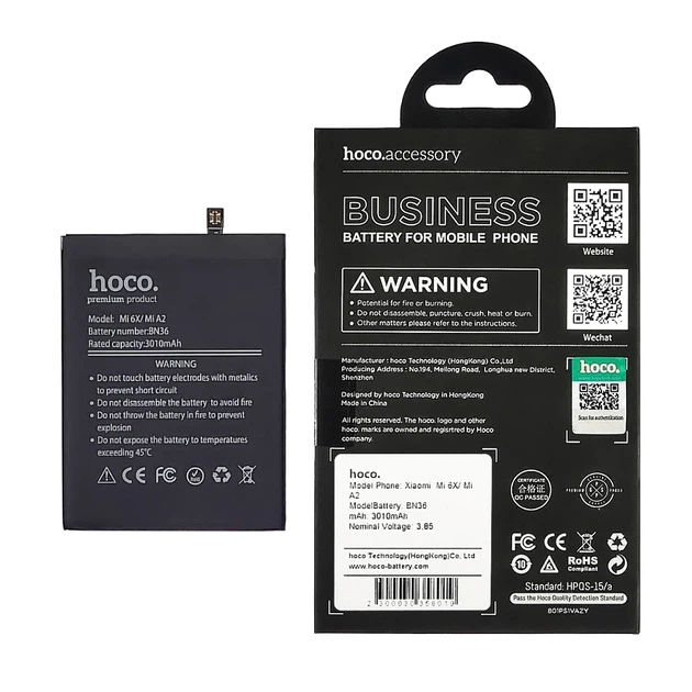 Аккумулятор Hoco BN36 для Xiaomi Mi 6X/ Mi A2 (3010mAh) - Фото 2 Аккумулятор Hoco BN36 для Xiaomi Mi 6X/ Mi A2 (3010mAh) - изображение 2