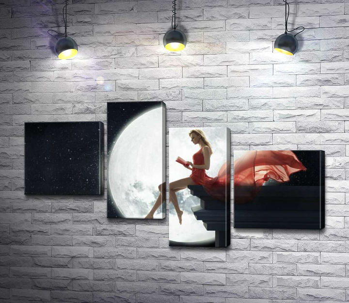  картина ArtPoster Полная луна озарила силуэт девушки на крыше .