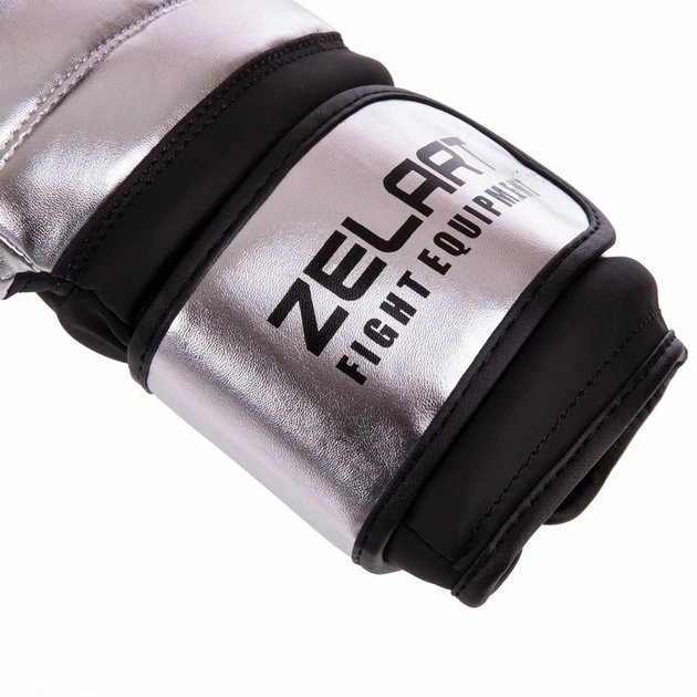 Перчатки для бокса и единоборств на липучке Zelart Heroe 3083 Black-Silver 8 унций - изображение 3
